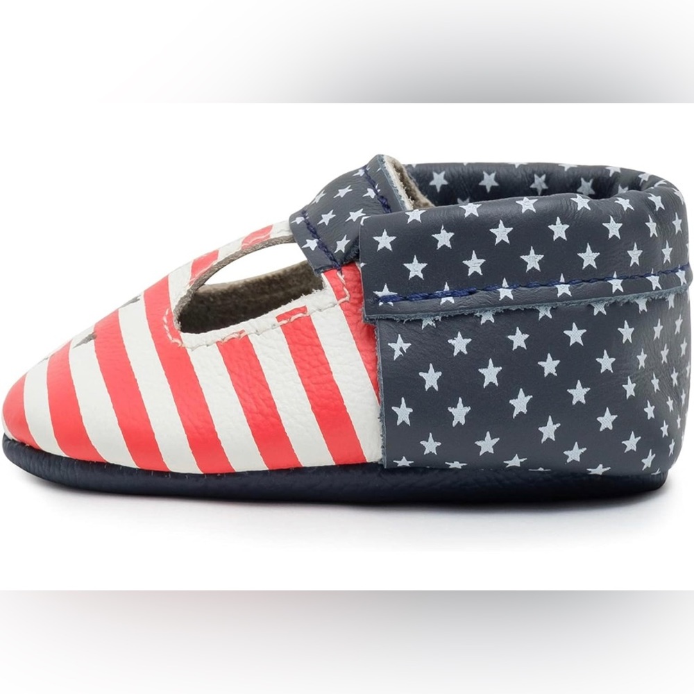 BirdRock Baby Mary Jane Moccasins - American Flag & White (Two Pairs) (Size 4)